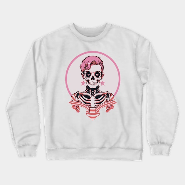 Cute Pink Rockabilly Skeleton Crewneck Sweatshirt by CGI Studios